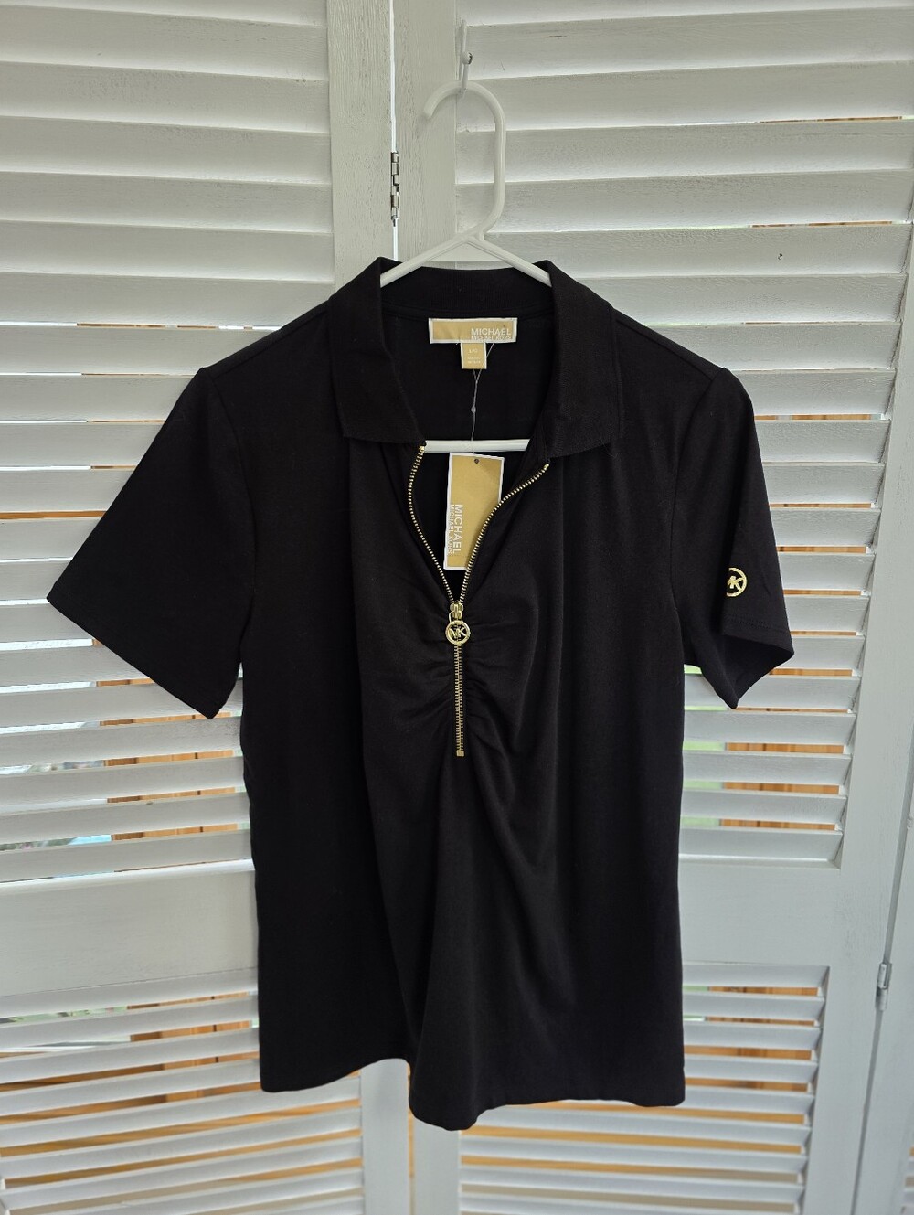Michael Kors Black Short Sleeve Zip Polo Shirt Women's Size L